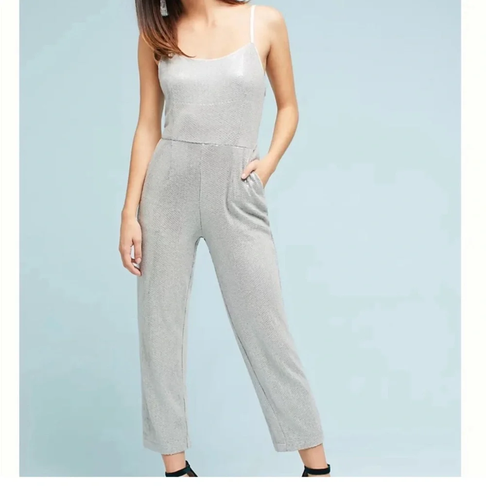 Anthropology Claudette silver sequined jumpsuit - EUC - size 2 - Picture 2 of 6